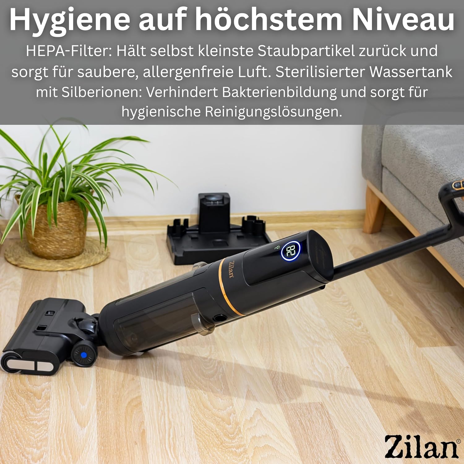 Zilan Akku Nass-Trockensauger mit Wischfunktion – Kabelloser Wischsauger & Staubsauger, Nass-Trocken-Sauger 2-in-1 Saugwischer Akkusauger Bodenreiniger für Alle Hartboden, BLDC-Motor Selbstreinigung