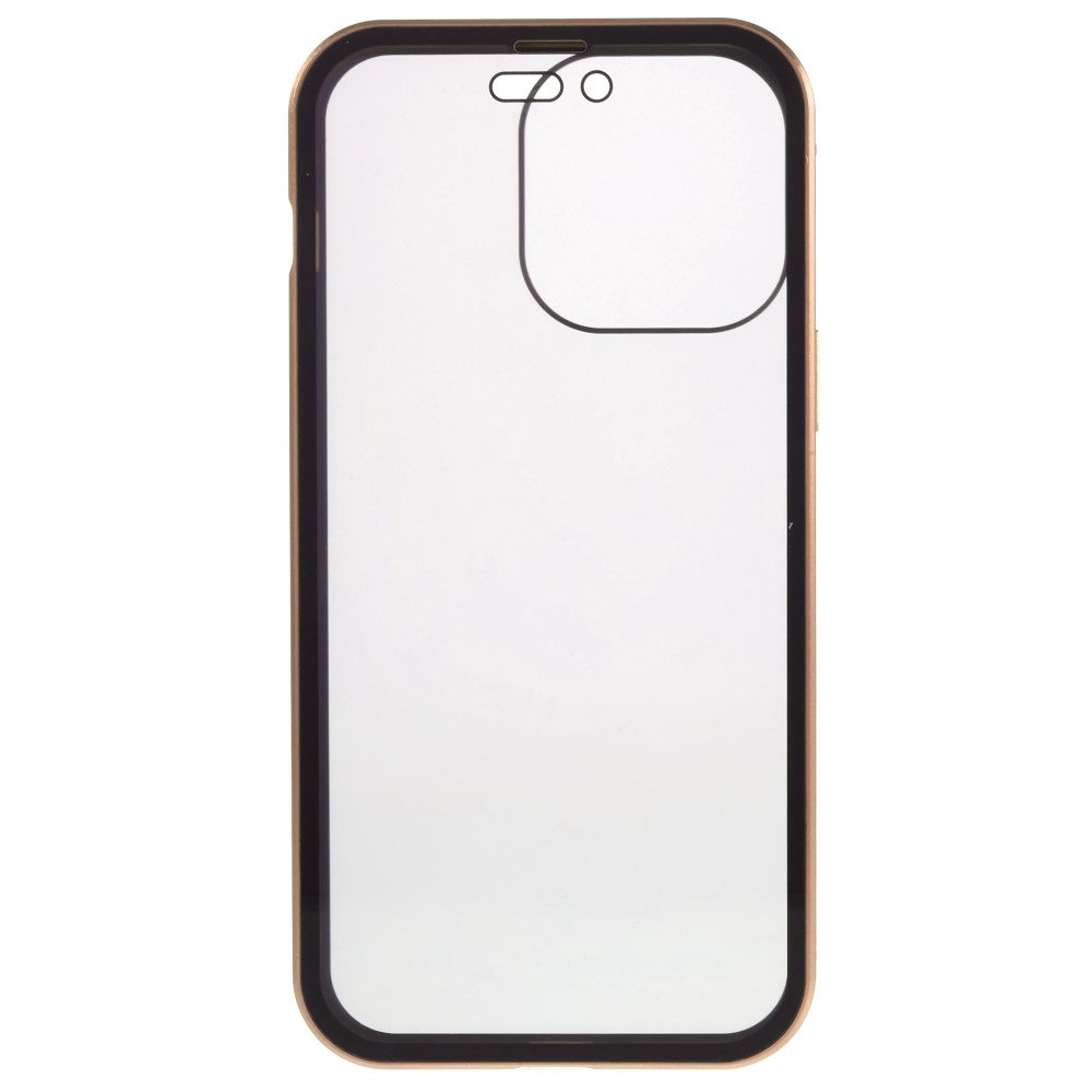 iPhone 14 Pro Max Magnetische Alu Schutzhülle mit Panzer Glas Backcover   Privacy Glas Displayschutz (Magnet-Technologie) - Gold