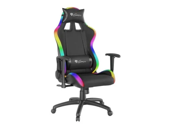 Genesis Trit 500 RGB - Stol - ergonomisk - lænestol - armstøtter - T-formet - vippe - drejeled - tekstil, PU syntetisk læder - sort