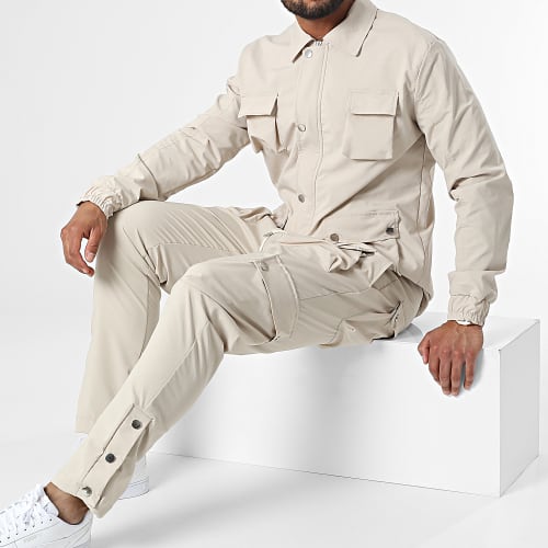 Ensemble Veste Zippée Et Pantalon Cargo LL640 Beige