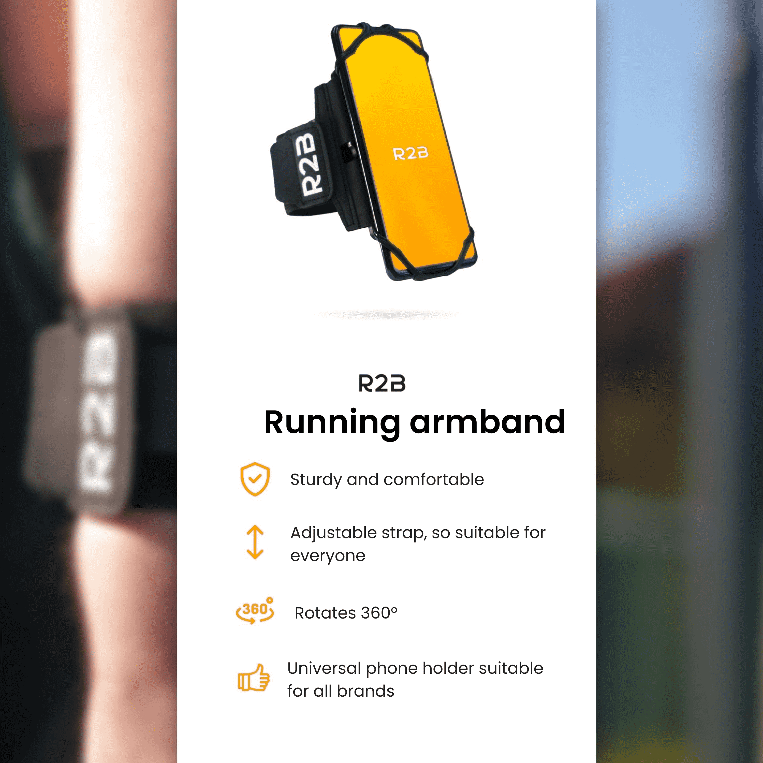 R2B Sportarmband 360 graden rotatie - t/m 6,5 inch - Zwart