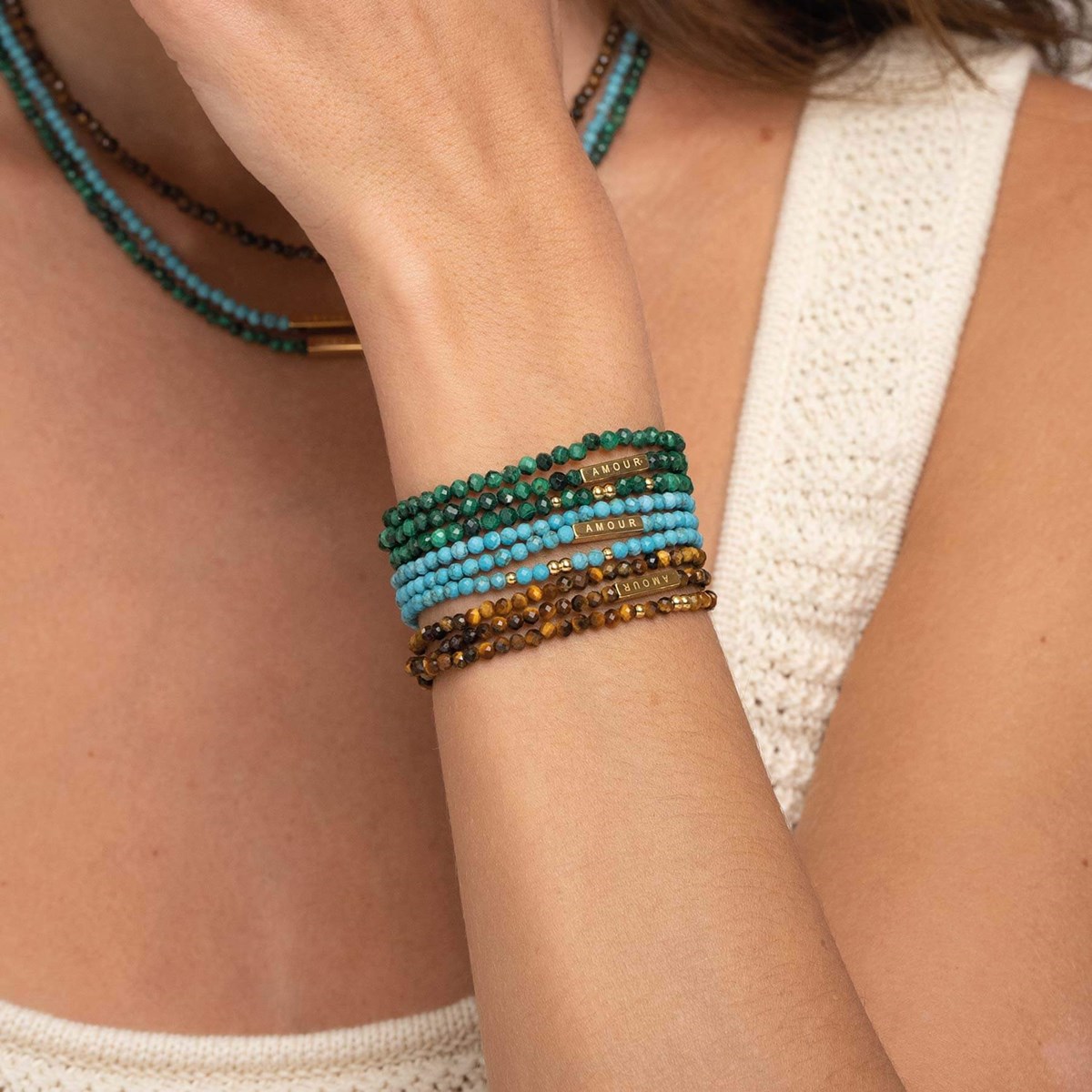 Bracelet 3 rangs Amour OEil de tigre