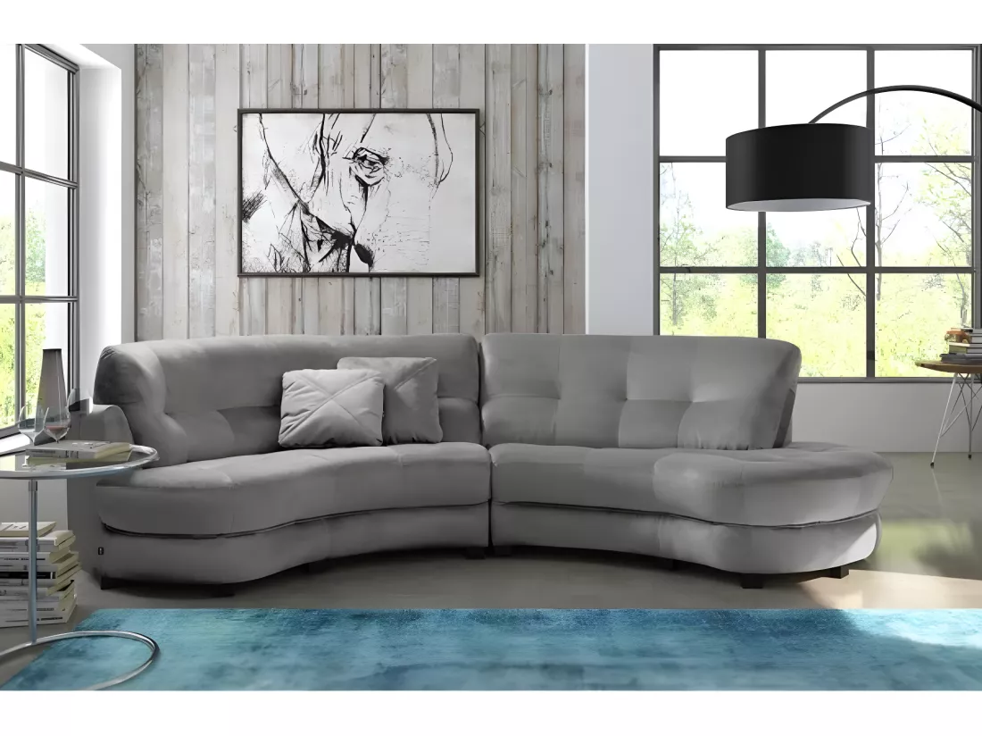 Canapé en tissu luxe 5/6 places BRENNER gris clair, côté accoudoir gauche