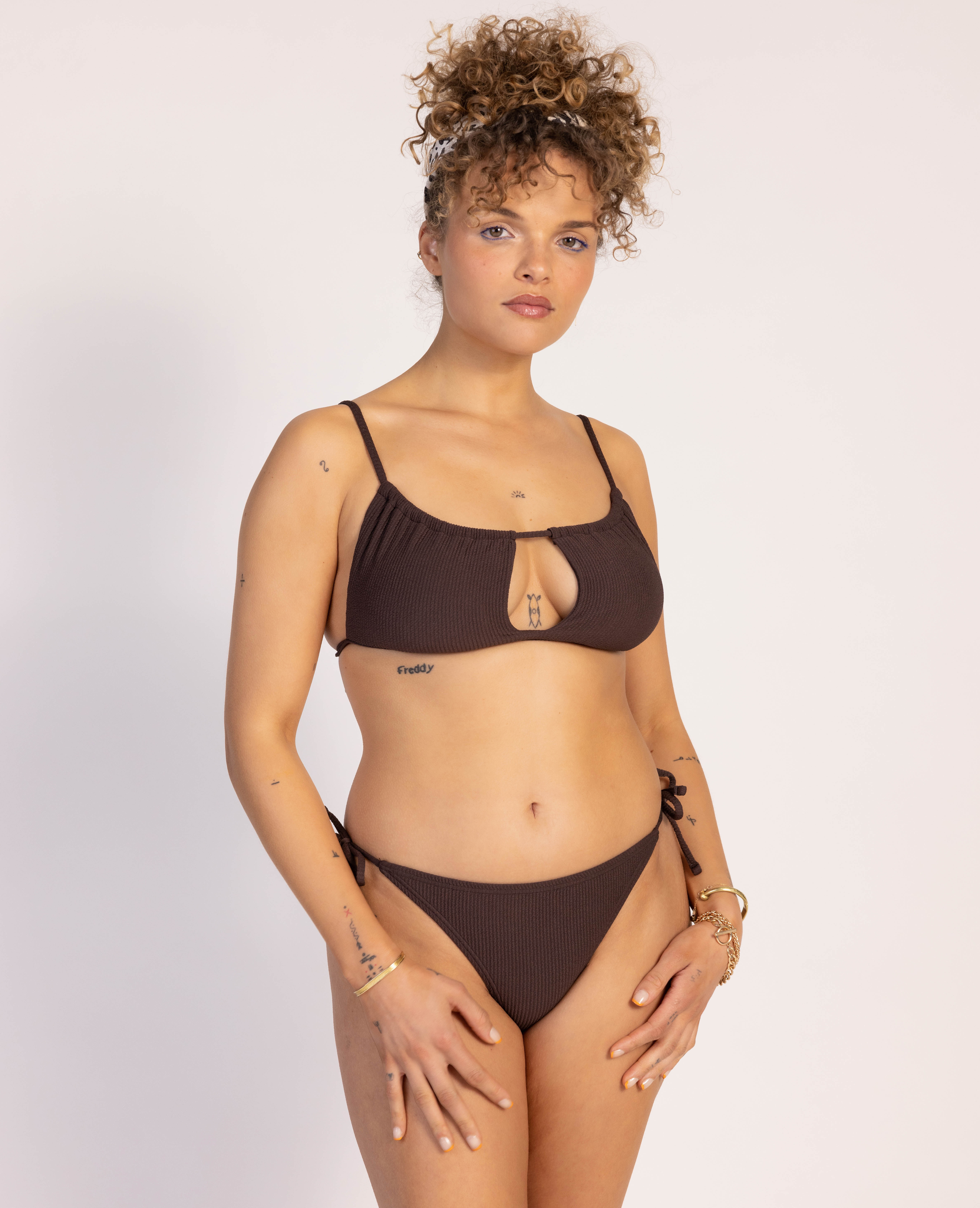 Haut de maillot bandeau avec découpe - Marron