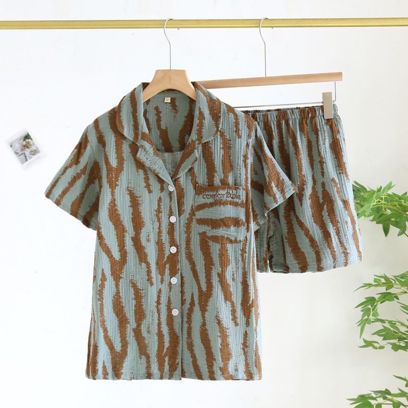 Dogini - Pyjamaset: overhemd met korte mouwen en zebraprint + korte broek
