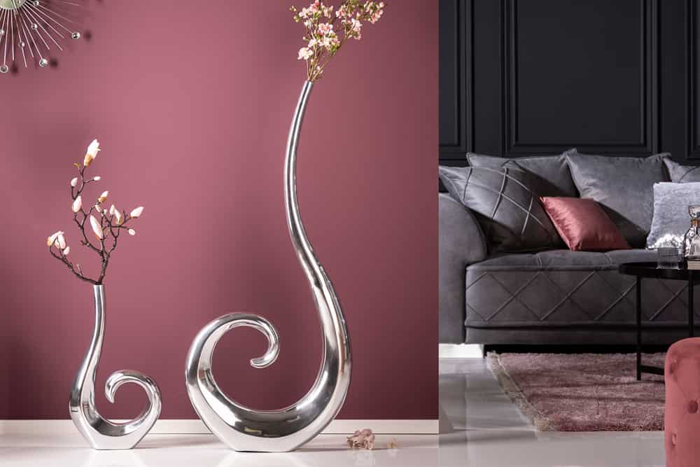Moderne Vase WAVE XL 106cm silber Aluminium poliert Dekoration