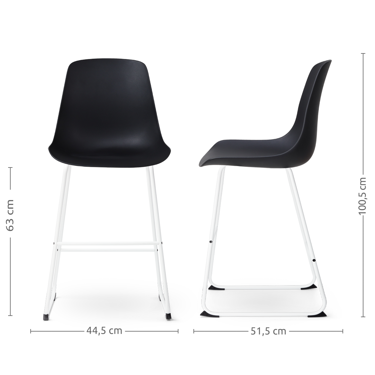 Barkruk Nino-Pip zwart - wit onderstel - 65 cm - set van 2