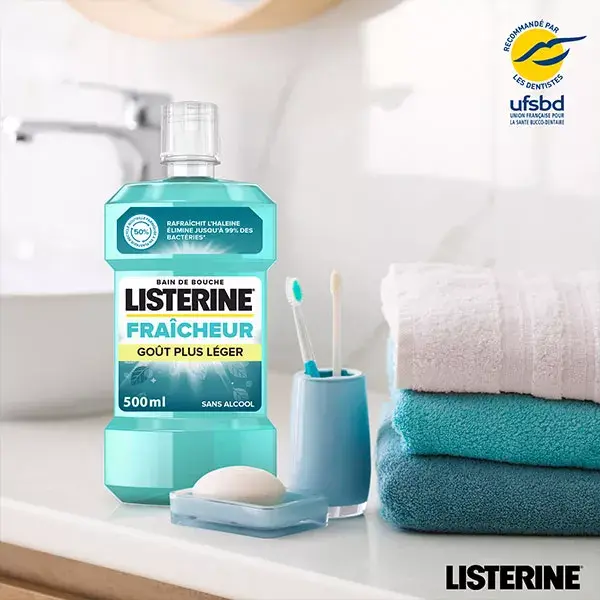 Listerine Fraîcheur Bain de Bouche Quotidien Fraîcheur Goût Plus Léger 500ml