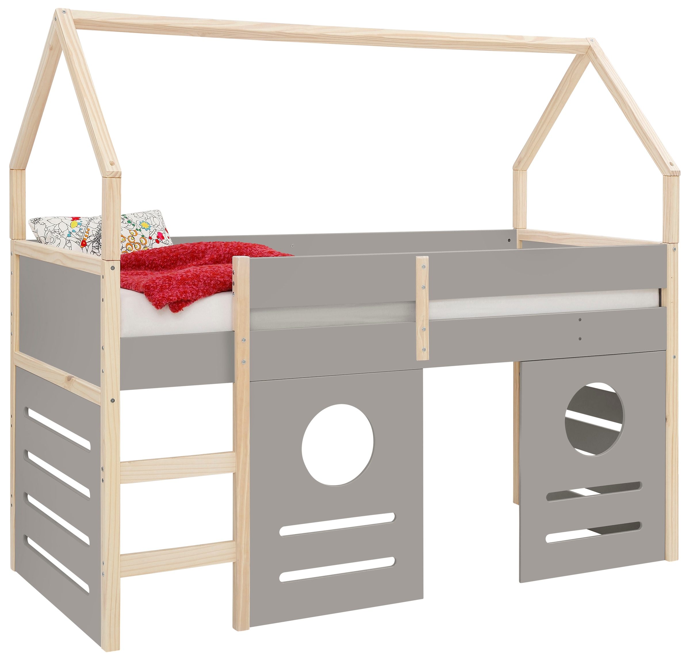 Lüttenhütt Hochbett »Janne« Kiefernholz, Einzelbett, inklusive Holzleiter, Liegefläche 90x200 cm