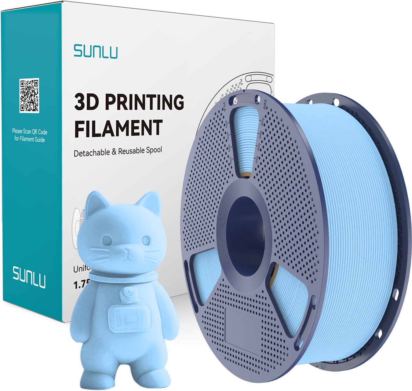 SUNLU  PLA Matte Ocean Blue, 1,75 mm / 1000 g    PLA Material mit mattem Oberflächenfinish in Ocean Blue