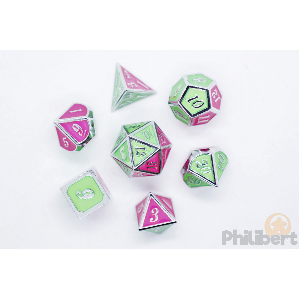 Set de 7 Dés JDR métalliques - Glow