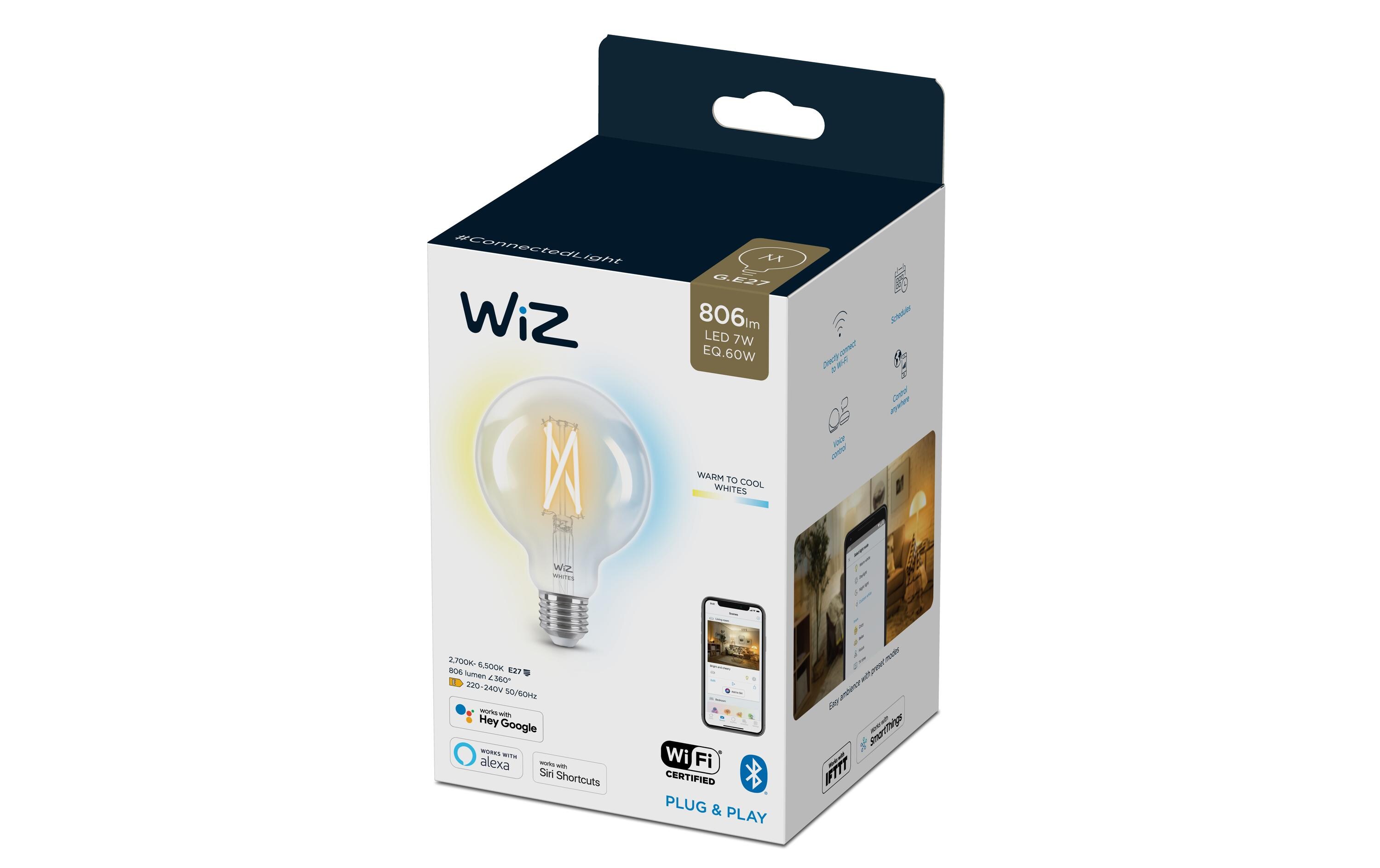 7W (60W) E27 Tunable White Globe Filament ClearSmartes Leuchtmittel, steuerbar über Bluetooth, Matter, WLAN