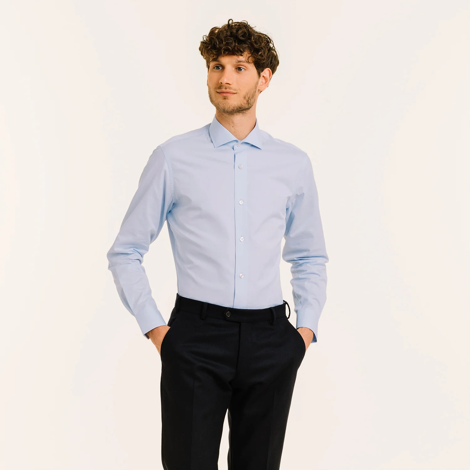 Sky blue double-twisted thread-on-fil shirt