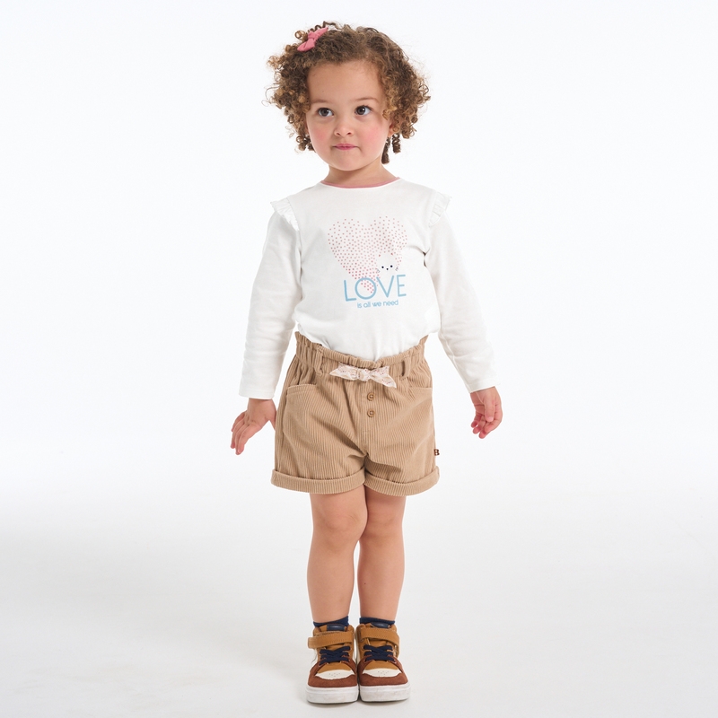 T-shirt impression cœur à volants blanc bébé fille