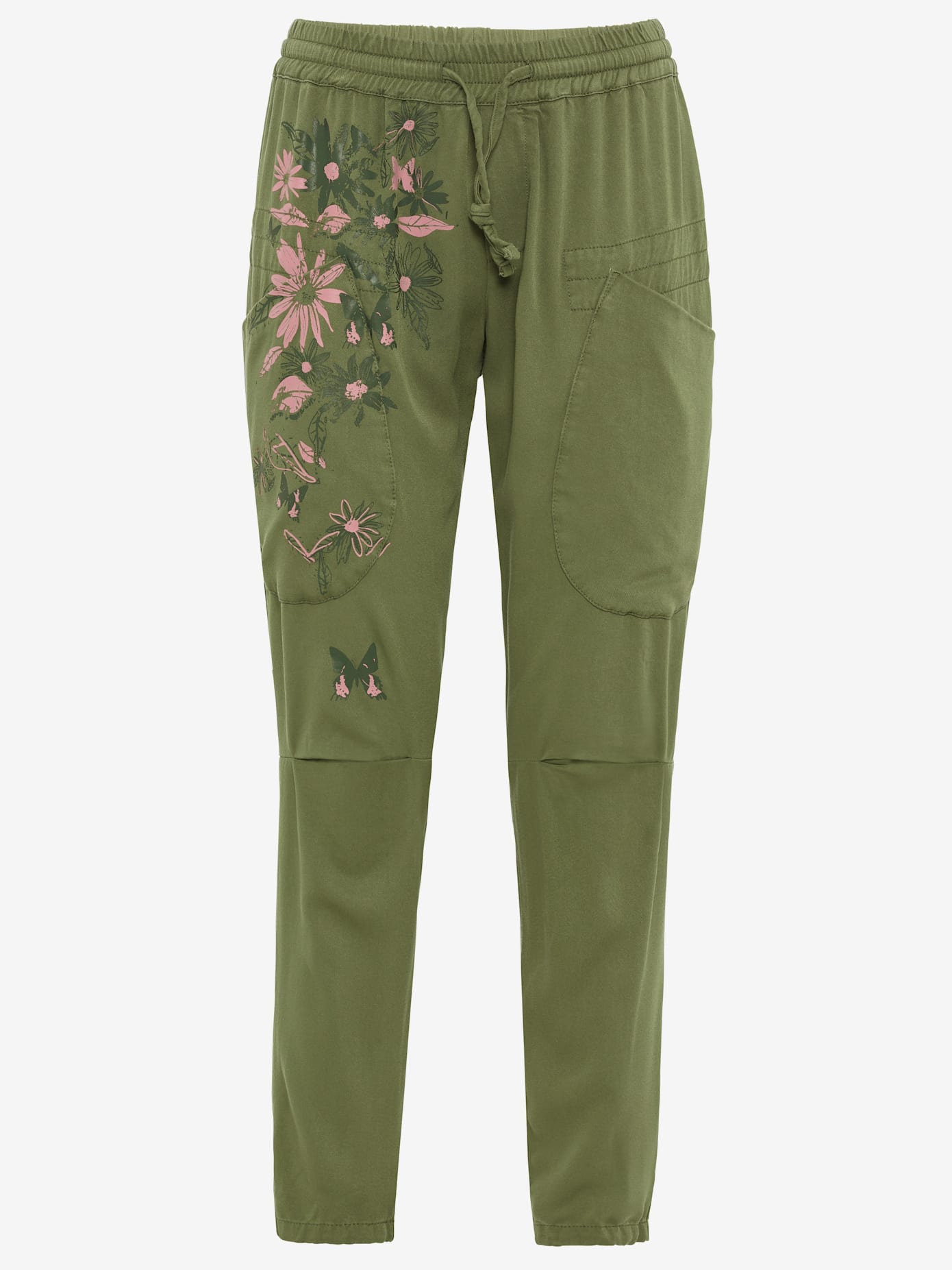 Pantalon décontractée imprimé fleurs et papillons