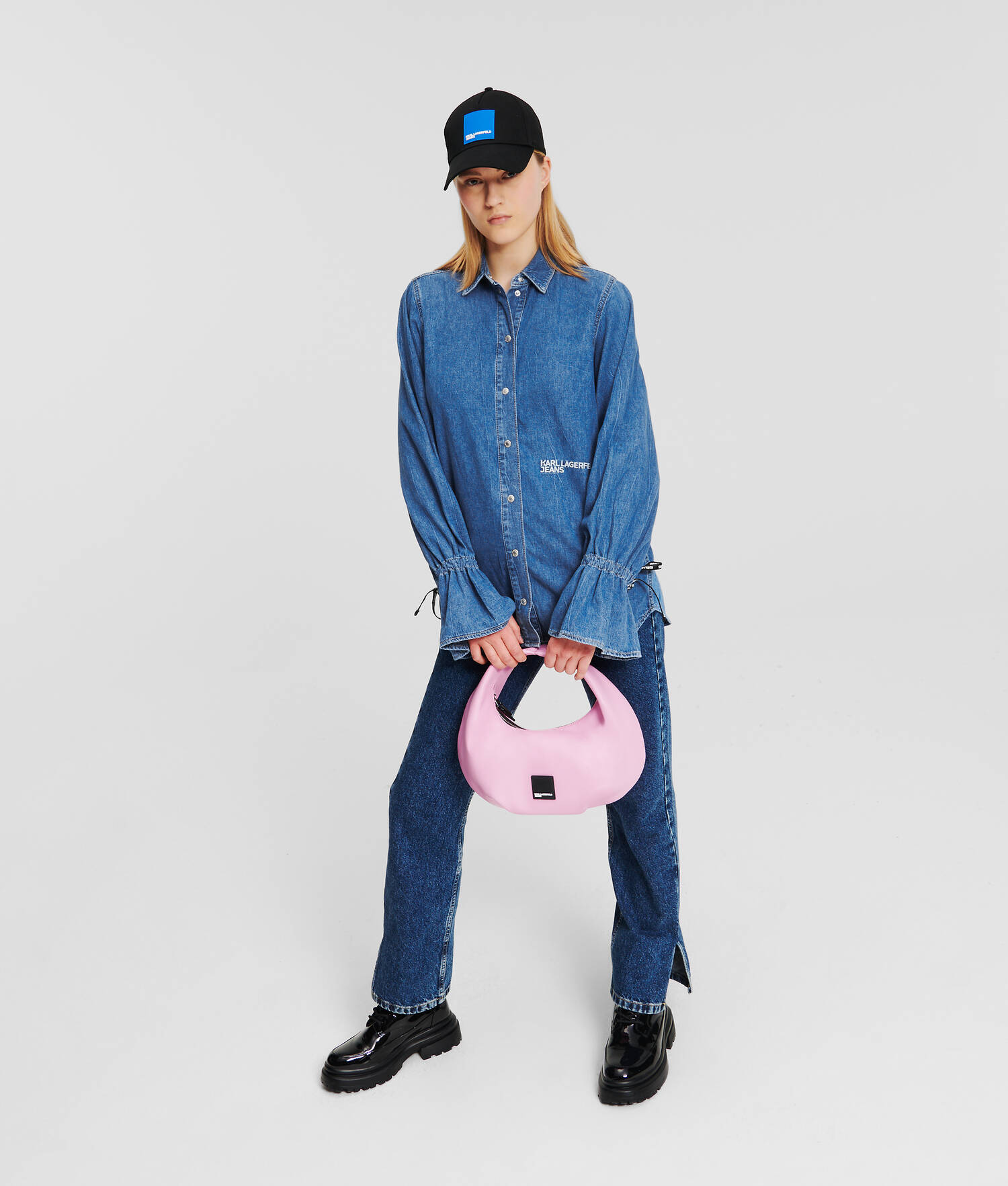 CHEMISE EN JEAN KLJ AVEC LIENS DE SERRAGE AUX MANCHES