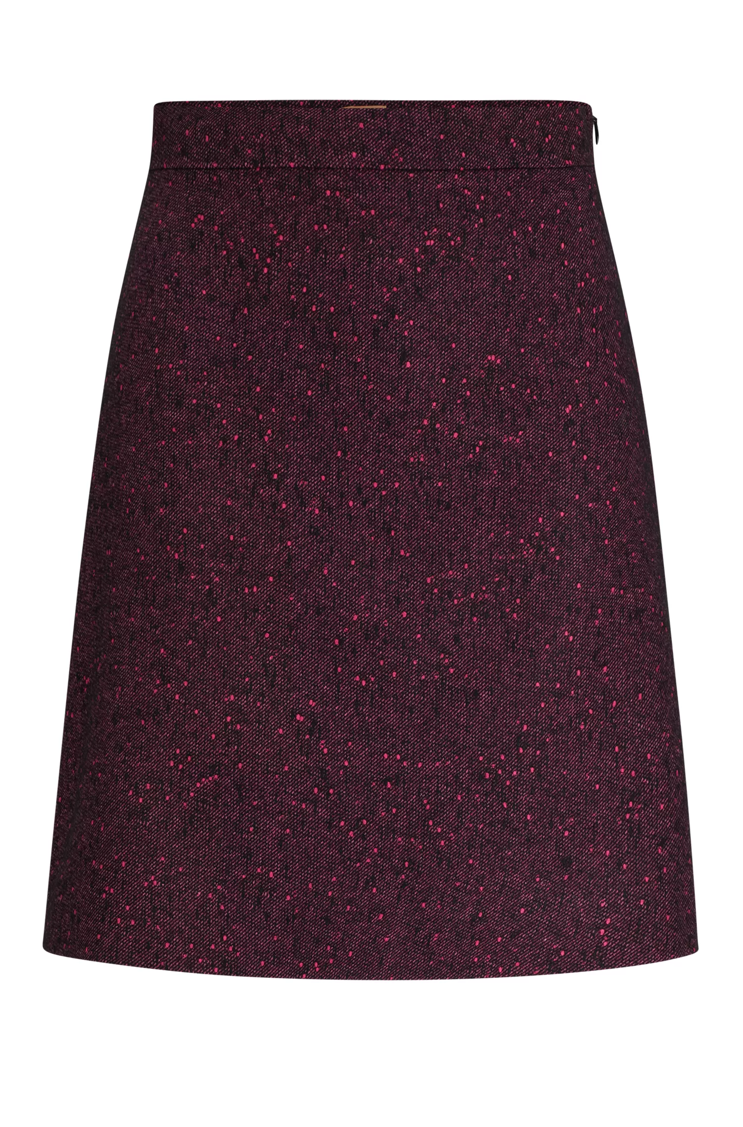 Saia BOSS preta de corte reto e modelagem evasê em tweed estruturado.