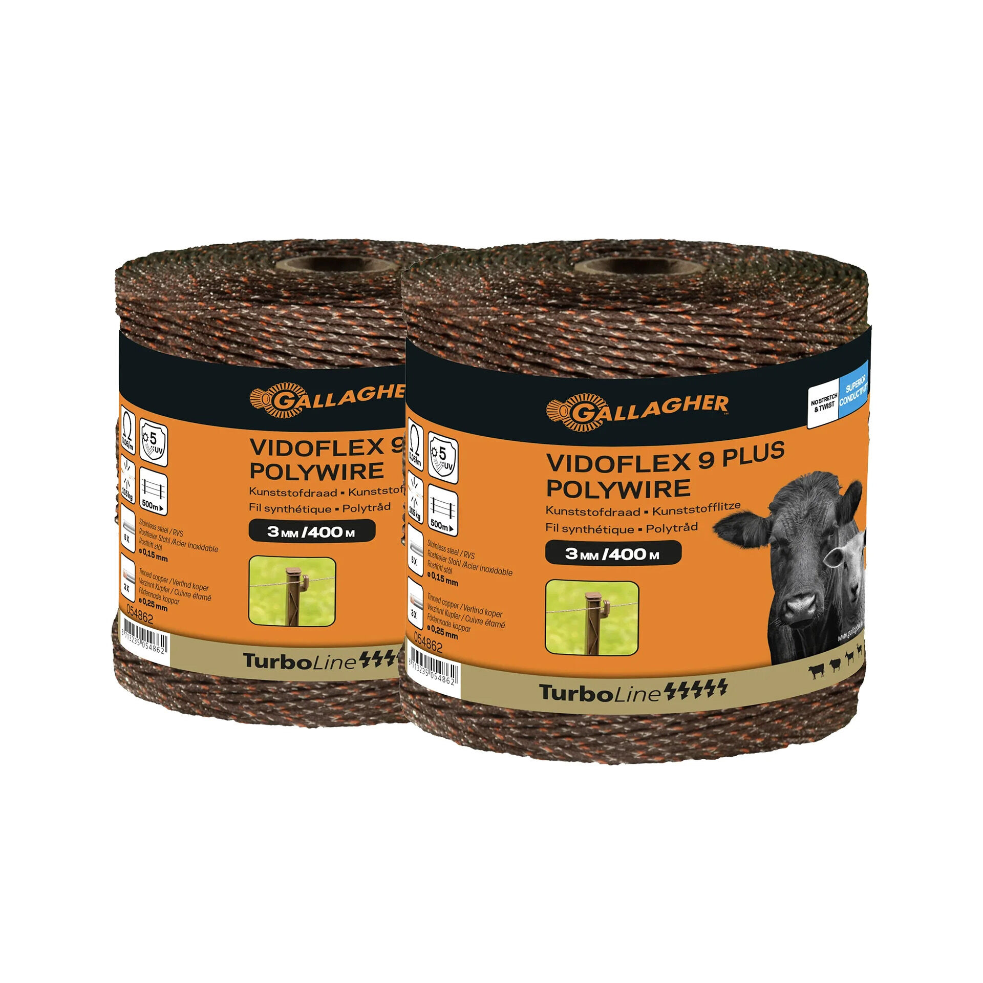 Gallagher Vidoflex 9 TurboLine Plus - Geleiders - 16.3 cm - 2 Stuks - Terra - 32.6 cm - 40000 cm