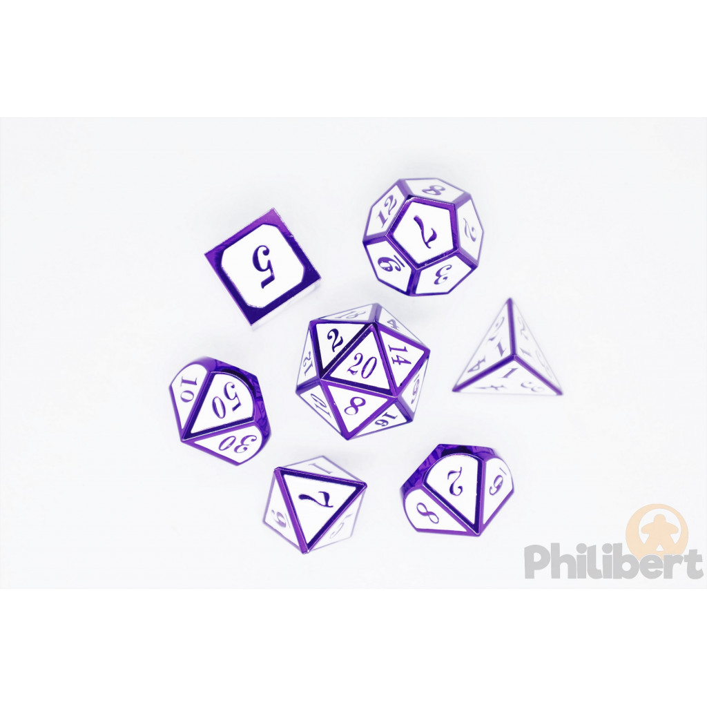 Set de 7 Dés JDR métalliques - White & Purple