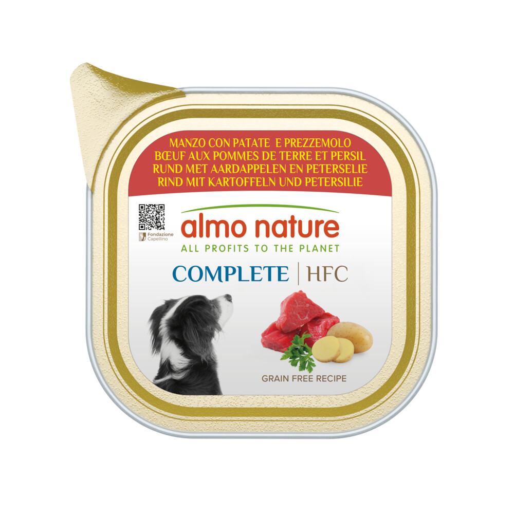 11x Almo Nature HFC Alu Hondenvoer Nat Blik Rund & Aardappel150 gr