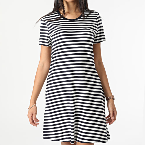 Robe Tee Shirt Femme Pocket Stripe Bleu Marine Blanc