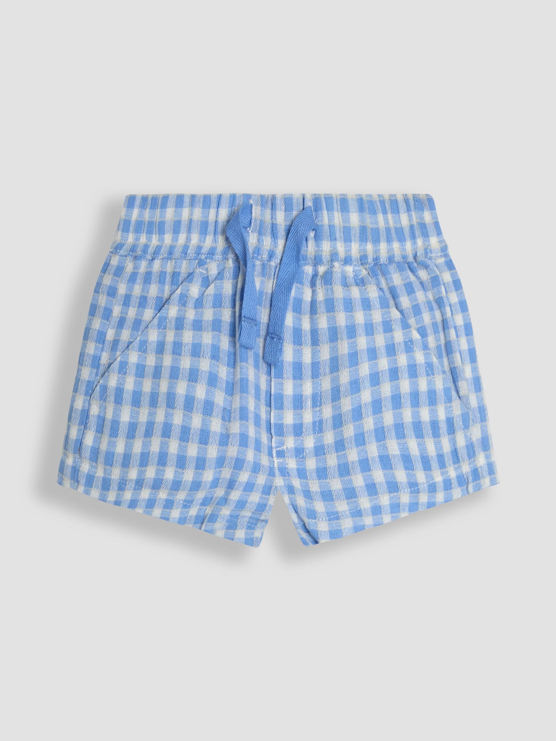 Blauw geruit - JoJo Maman Bébé 100% katoenen short met textuur en geruit patroon