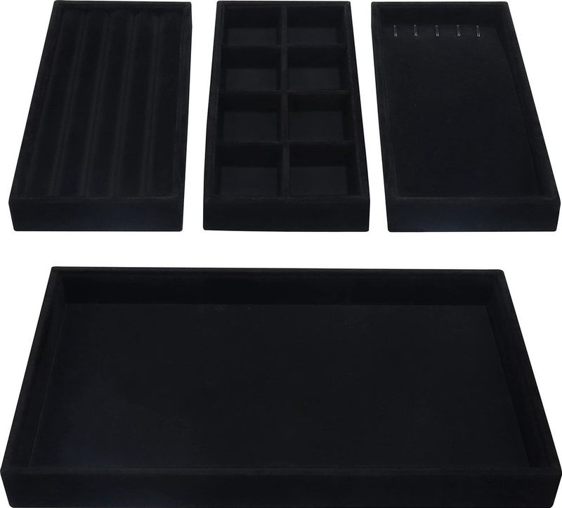 Belle Vous - Sieraden Organizer - Zwart Velours - 4-Pak - Verwijderbare Secties