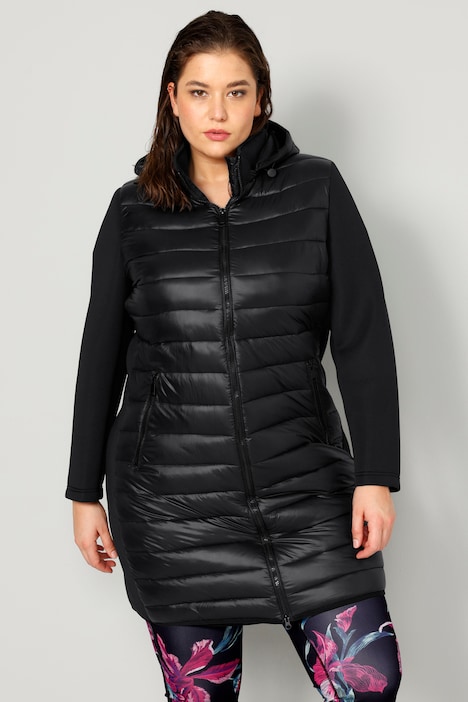 Steppjacke, Straight Fit, Strickärmel, Kapuze, Zipper, Langarm