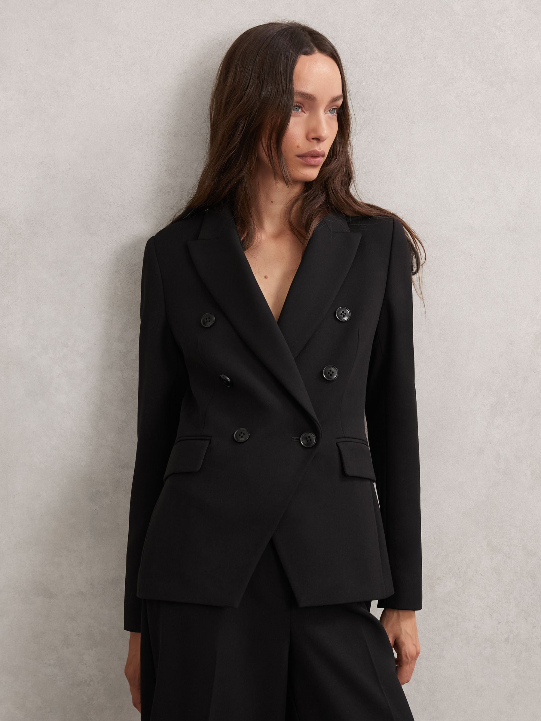 Zwart - Reiss Gabi Double-Breasted Suit Blazer