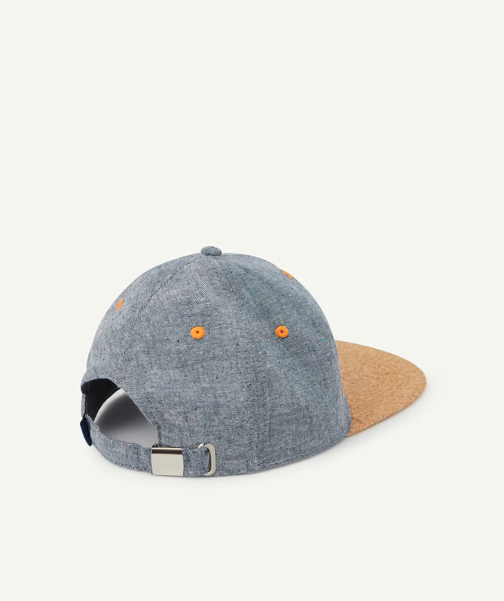 CASQUETTE BLEU GARÇON EN COTON AVEC VISIÈRE EFFET LIÈGE
