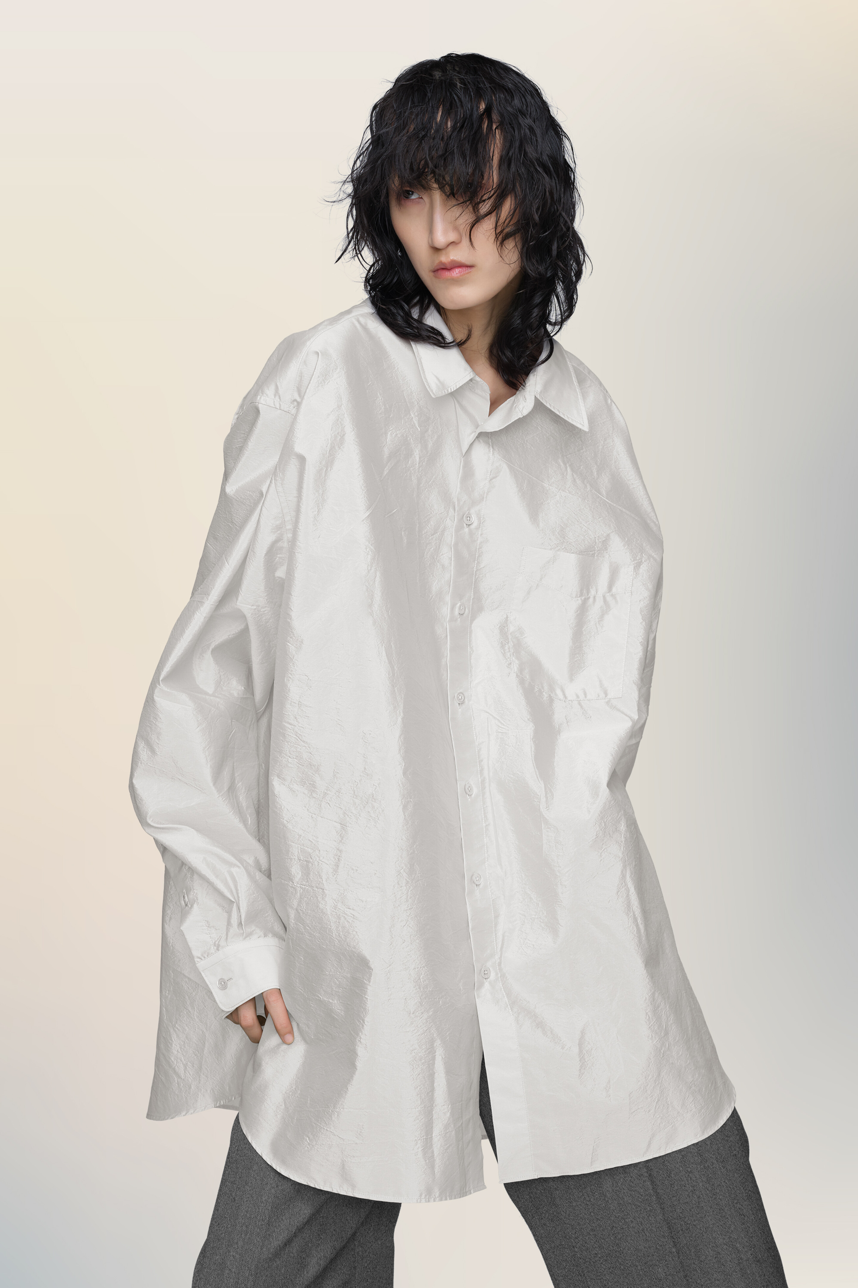 Chemise oversize grise pour femme