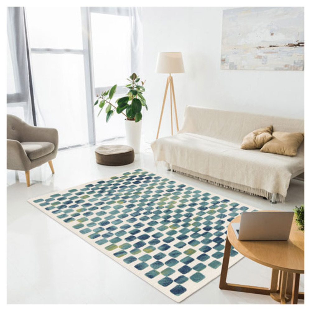 Tapis intérieur et extérieur motif géométrique - idylle - bleu et vert - 164 x 230 cm