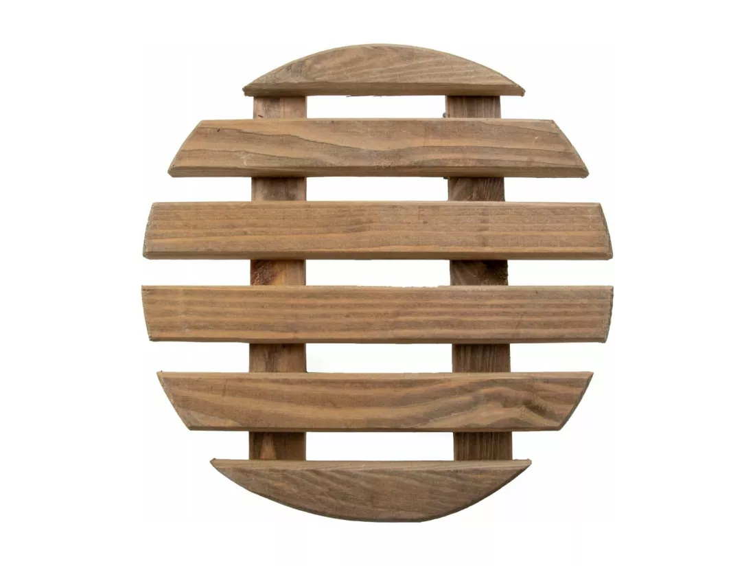 Support à roulettes en bois pour plantes d'intérieur Rond - Teinté marron