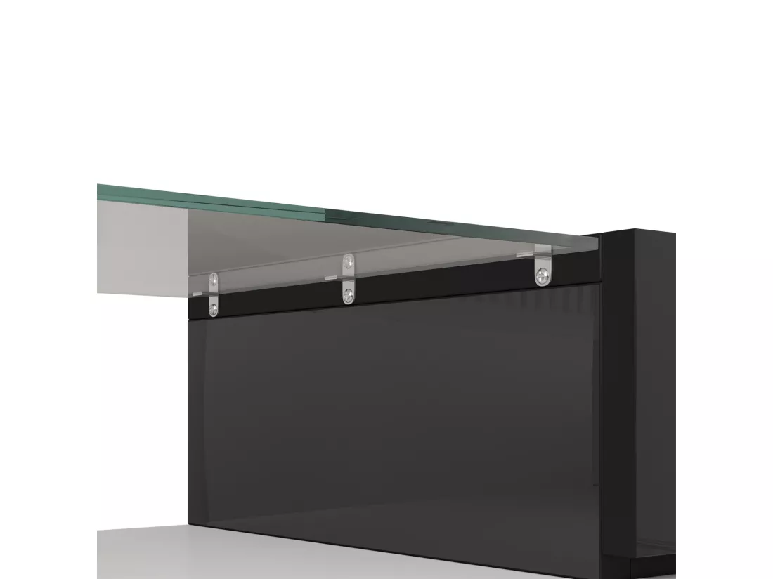 Meuble TV 2 tiroirs 6 portes et 3 niches, avec LEDs, charge max 60kg, Noir+Blanc, 145x30x51cm