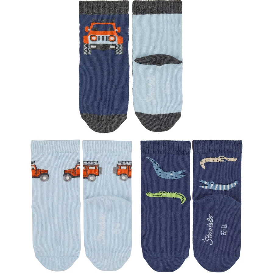 Sterntaler Baby-Söckchen 3er-Pack JeepKrokodil blau