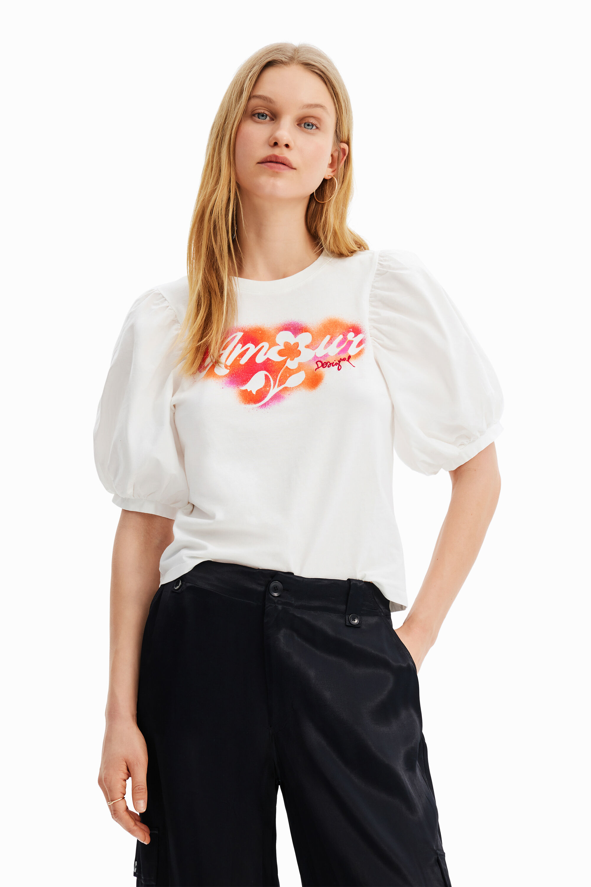 T-shirt manches froncées message