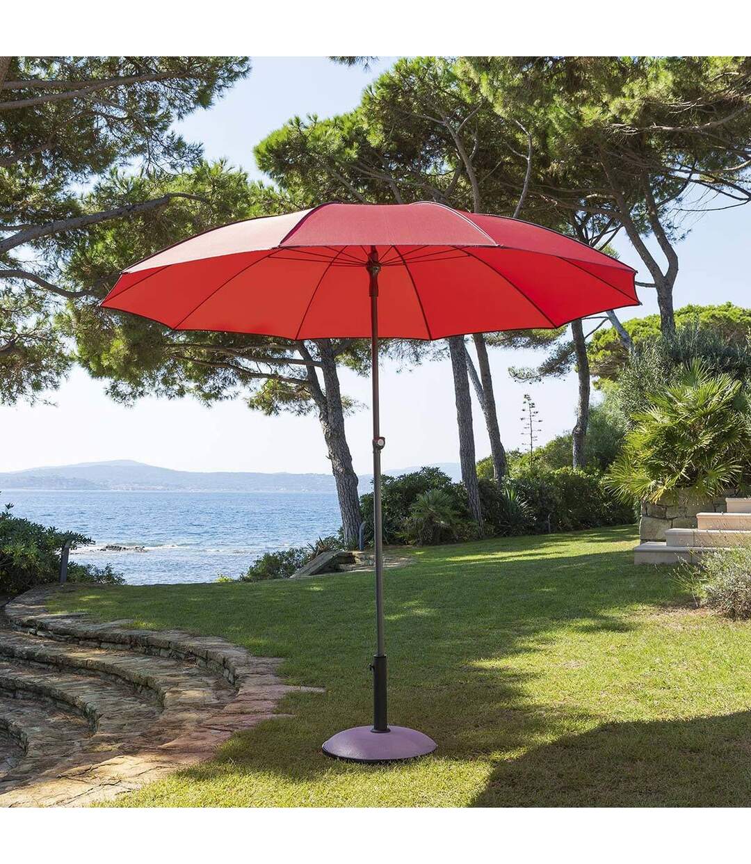 Parasol droit rond Bogota - Inclinable - Diam. 250 cm - Rouge coquelicot