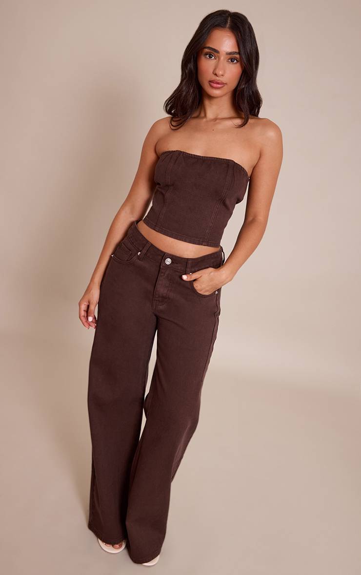 Chocolat Top Bandeau En Denim Avec Détails De Coutures Petite