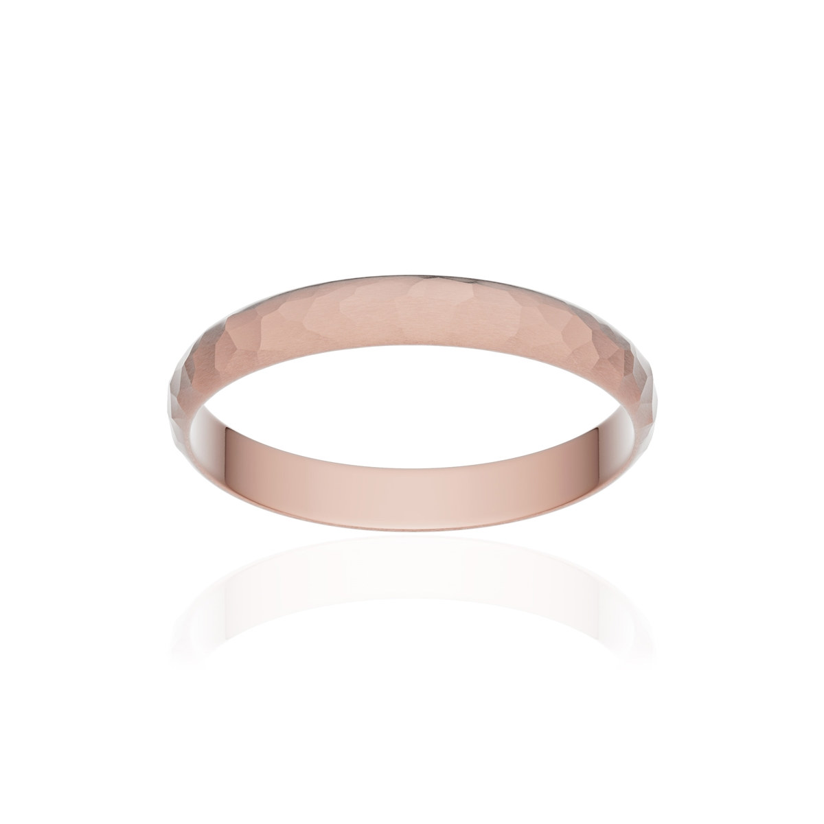 Alliance or 375 rose martelé ruban 3mm