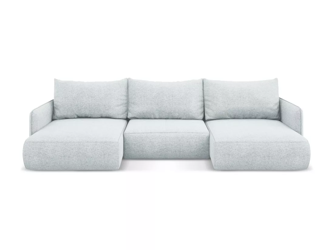 Canapé d'angle panoramique convertible en tissu chenille - bleu clair - NANEA