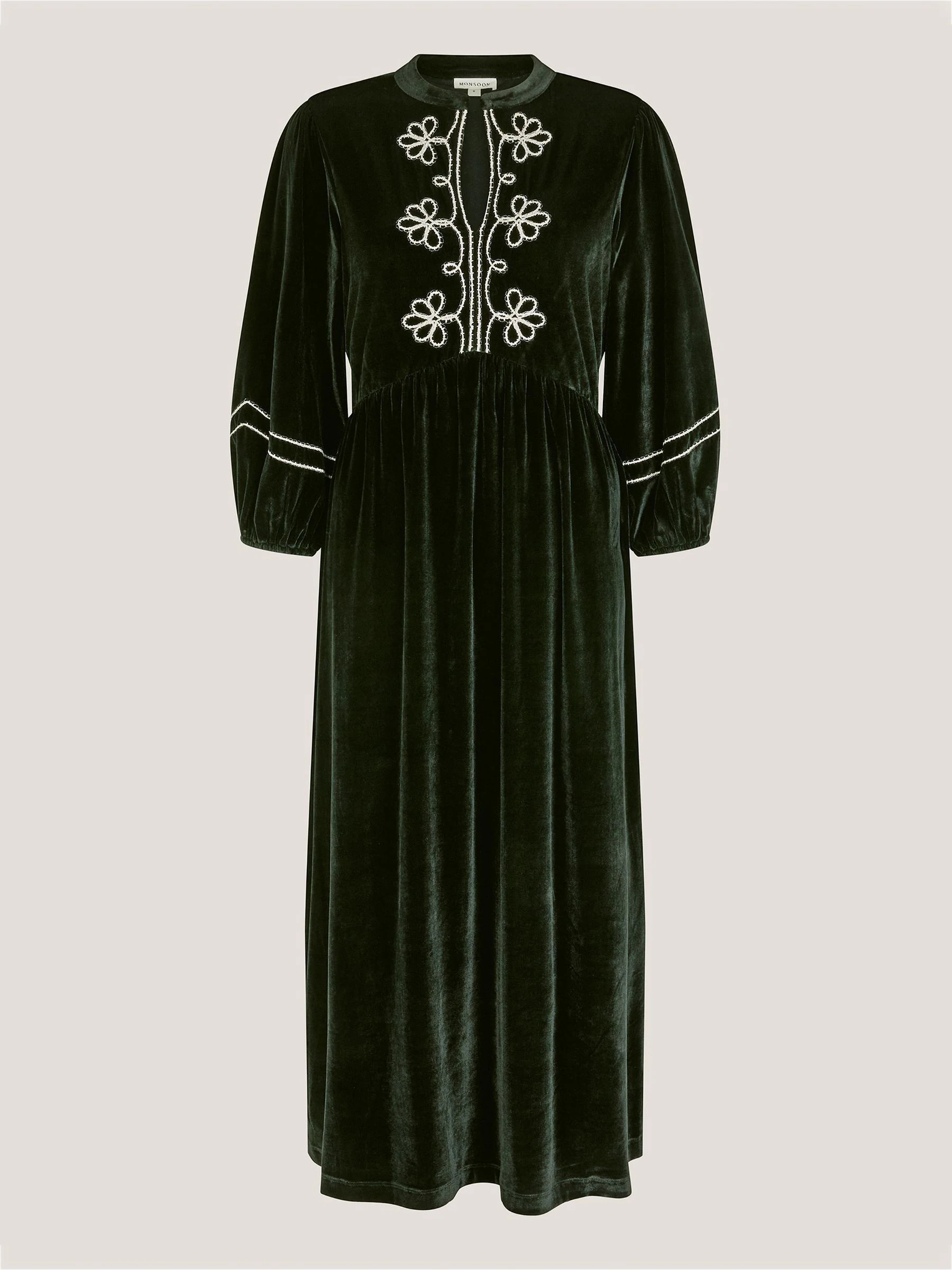 Monsoon Venus Embroidered Velvet Midi Dress