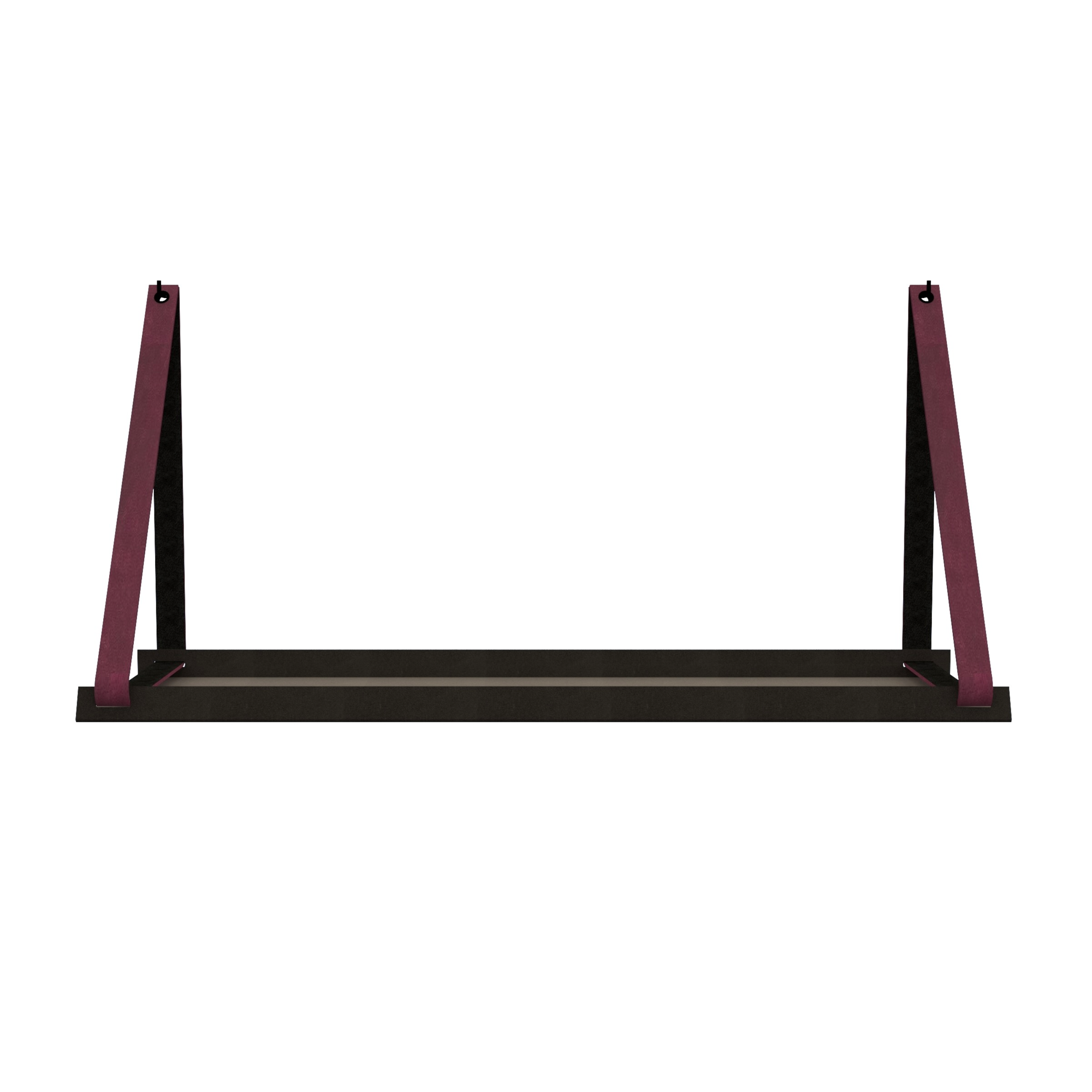 Stalen wandplank 70x20cm - incl. leren plankdragers Stalen wandplank met leren plankdragers - Bordo
