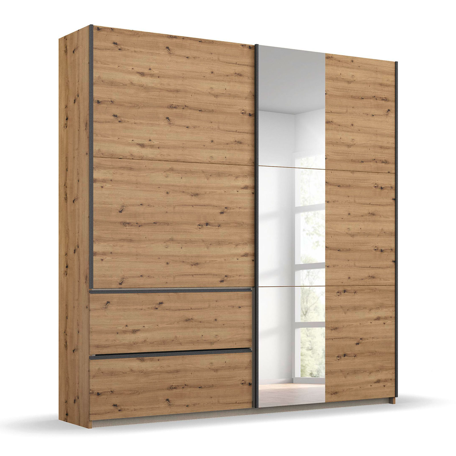 Schwebetürenschrank - Eiche Artisan - mit Spiegel - 175 cm