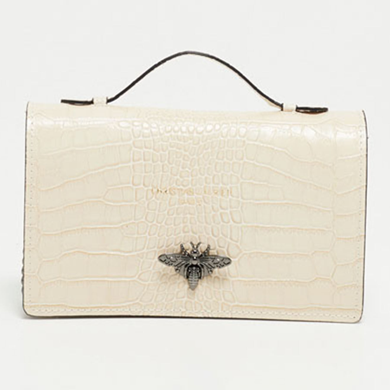 Christian Laurier Sac bandoulière en Cuir Stacy Croco blanc cassé - 22x12x4  cm