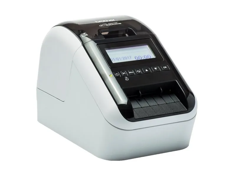 Brother QL-820NWB - Etiketprinter - to-farvet (monokrom) - direkte termisk - Rulle (6,2 cm) - 300 x 600 dpi - op til 110 etiketter/min. - USB 2.0, LAN, Wi-Fi(n), USB vært, Bluetooth 2.1 EDR - skærer - lysende sort, hvid