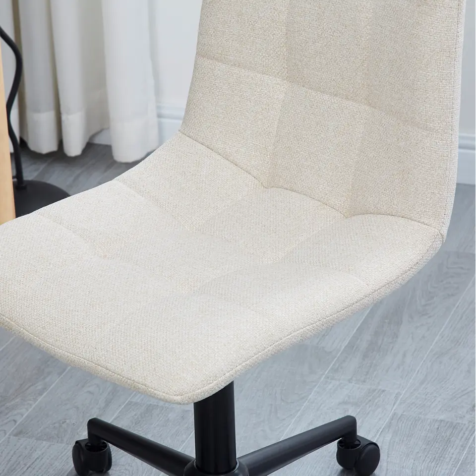 Bureaustoel van beige stof met metalen onderstel