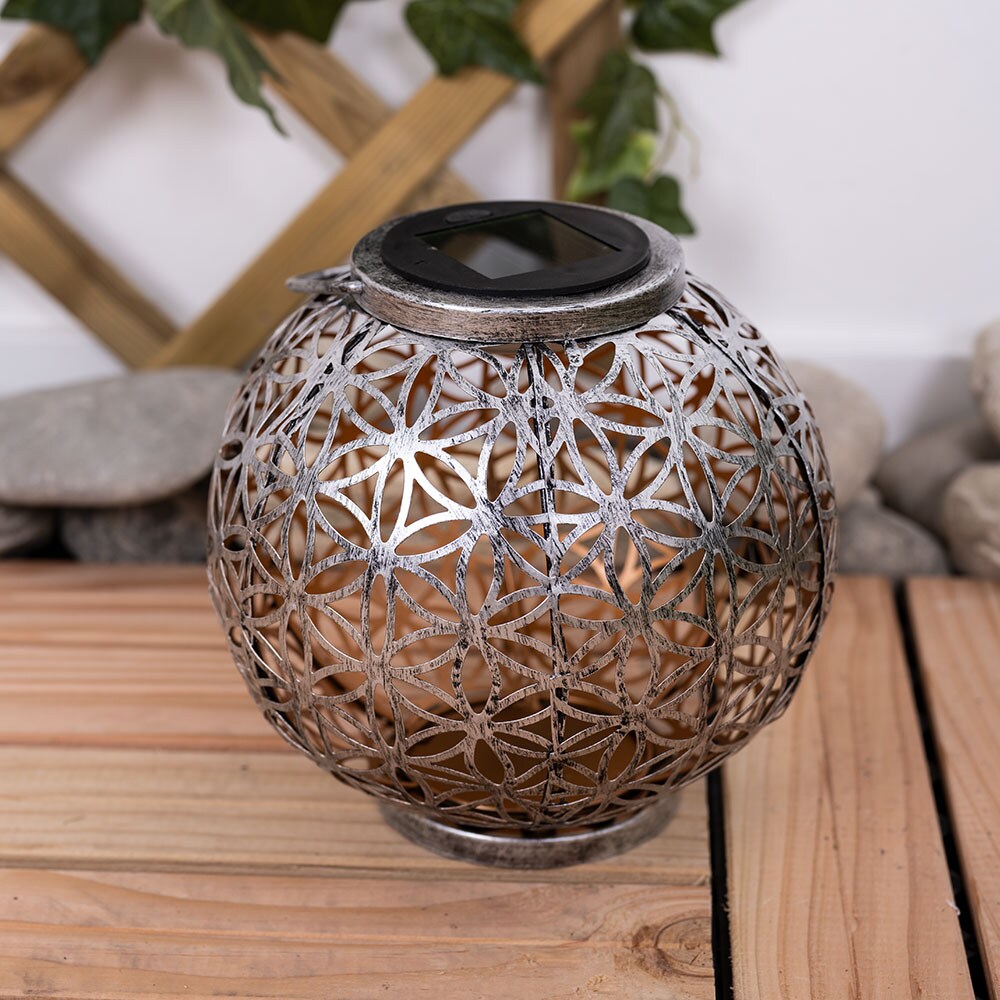 LED Solarleuchte, Kugel, Geflecht, silber-antik, H 29 cm