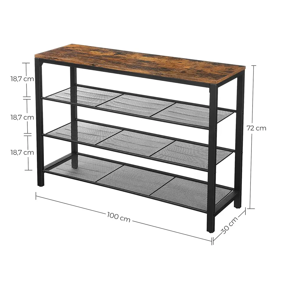 Dok Home - Schoenenrek - 3 Gaasplanken - Industrieël - Vintage - Zwart