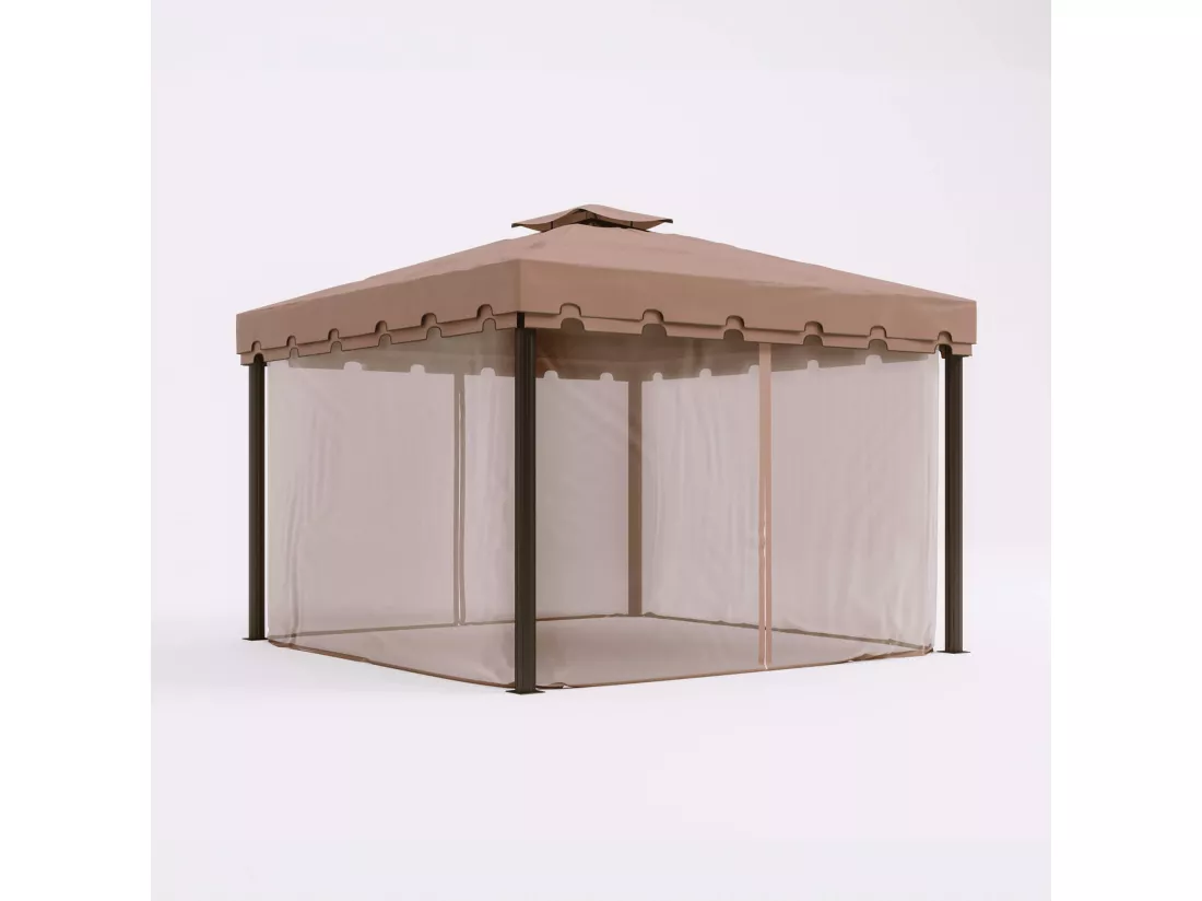 Gazebo Nuxia 3x3 m Polyester Aluminium Marron Clair Noir