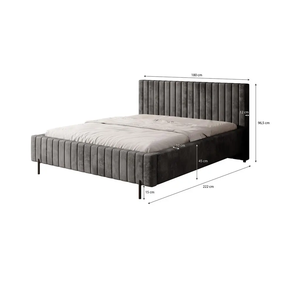 Meubella - Tweepersoonsbed Ventum - Donkergrijs velvet - 160x200 cm